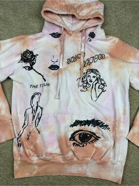 Shawn Mendes The Tour Sketch ll Tie-Dye Hoodie 2019 Concert Merch Pink Orange M